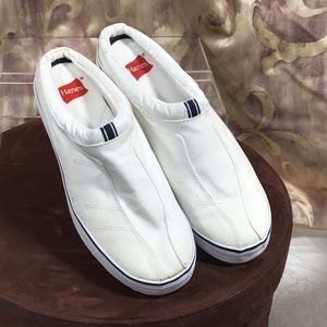 White Canvas backless mules